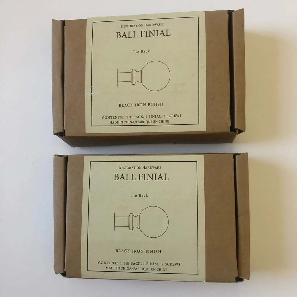 RESTORATION HARDWARE-SET OF 2-BALL FINIAL TIE BACK - BLACK IRON FINISH | NEW